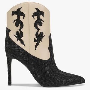 Women's Black and Cream Western-Inspired High Heel Ankle Boot